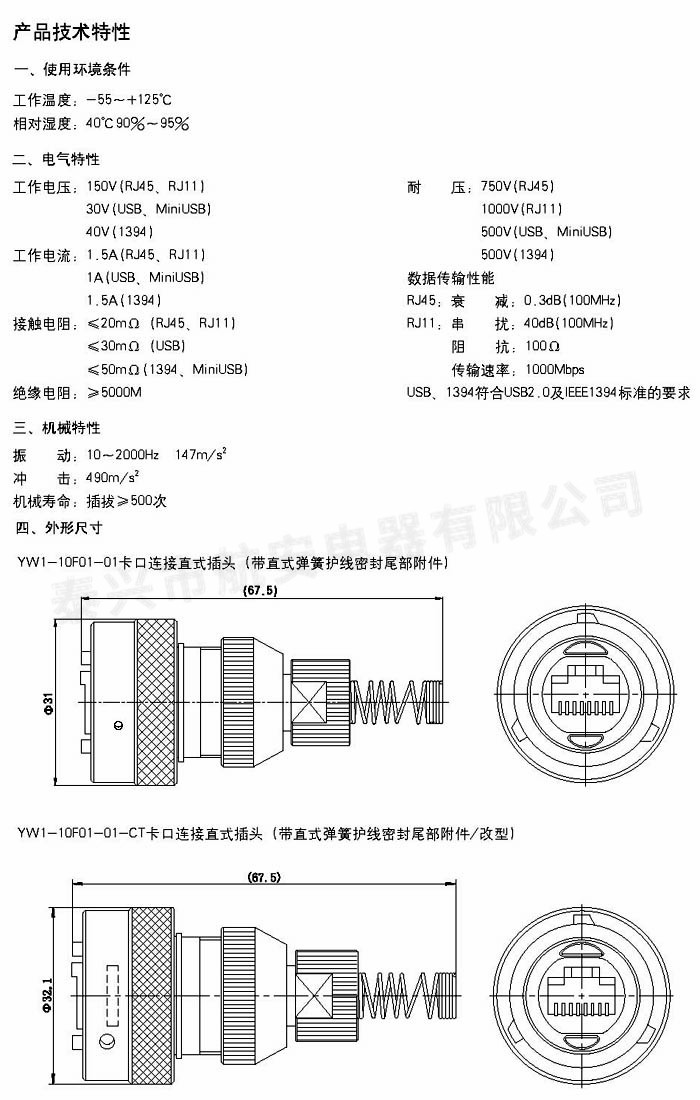 YW系列耐环境高速网络圆形电连接器