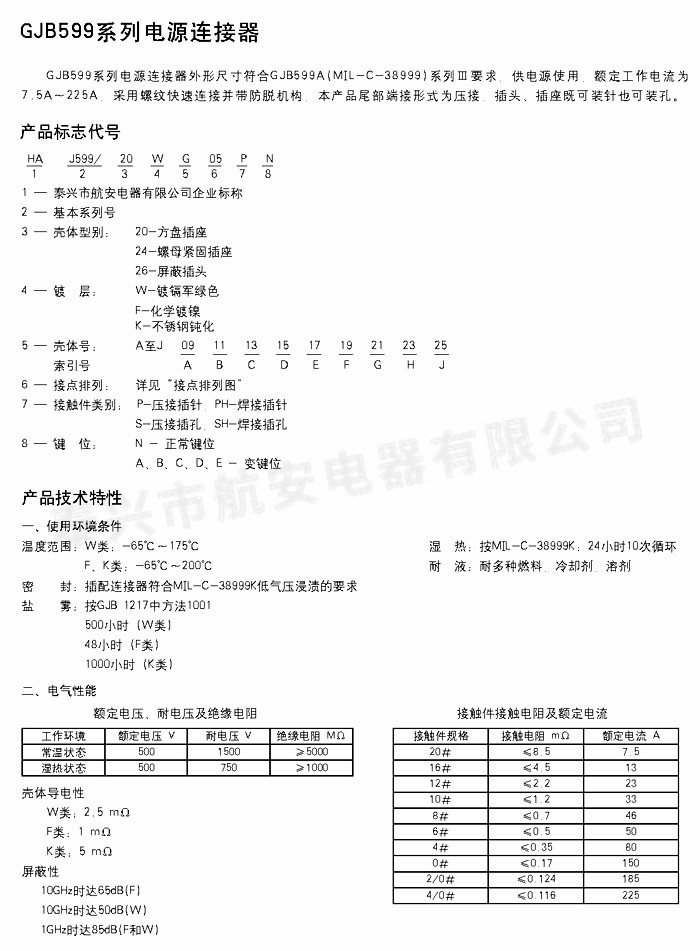 GJB599系列电源连接器